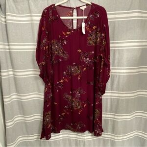 NWT CHARMING CHARLIE / Plum Paisley Print Dress Size XL